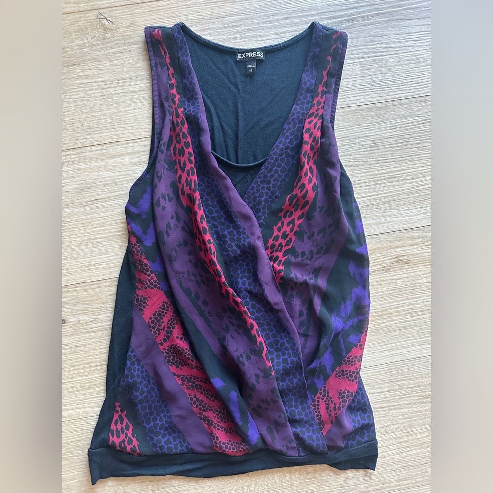 Express Women's Black and Purple Tank Top